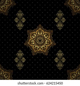 Royal golden seamless pattern on a black background. Luxury ornament for wallpaper, invitation, wrapping. Vector illustration.