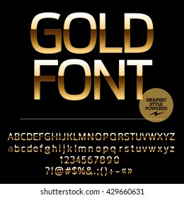 Royal golden set of alphabet letters, numbers and punctuation symbols. Vector luxury logotype with text Gold font