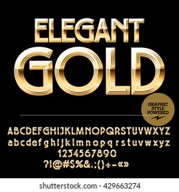 Royal golden set of alphabet letters, numbers and punctuation symbols. Vector luxury logotype with text Elegant gold 