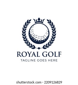 Royal Golf. Golf Ball With Badge And Crown. Sport Tournament Logo Design For Company, Brand, Store, Online Shop Or Website. Vector Illustration EPS 10