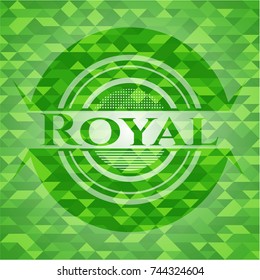 Royal green emblem with triangle mosaic background