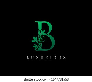 Royal Green letter B. Graceful royal style. Calligraphic beautiful logo. Vintage drawn emblem for book design, florist, brand name, business card, Restaurant, Boutique, Hotel. 