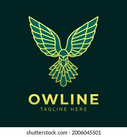 Plantilla de logotipo de línea de búho verde real