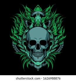 royal green skull illustration for commercial use