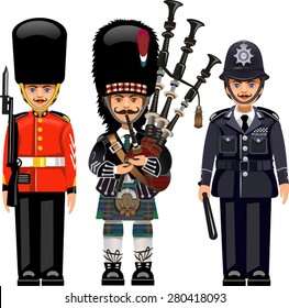 A Royal Guard at Buckingham Palace. British metropolitan police officers. 