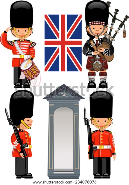 Royal Guard Drummer Scottish Bagpiper Stock Vector (Royalty Free) 234078076