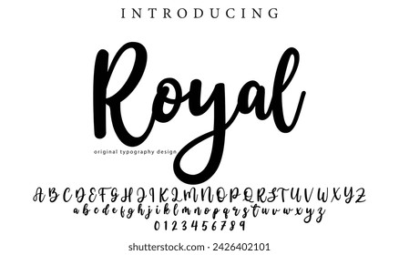 Royal. Handdrawn calligraphic vector font for hand drawn messages. Modern gentle calligraphy