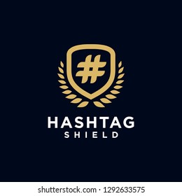 Royal hashtag shield logo design with olive branch, for college, University, school, championship, anniversary, etc 