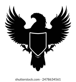 Royal hawk shield, black silhouette of vintage Eagle crest logo  isolated on white background