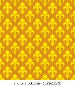 Royal Heraldic Lilies (Fleur-de-lis) — Goldish seamless pattern, wallpaper background.