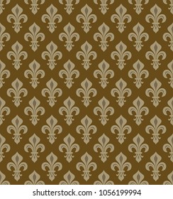 Royal Heraldic Lilies (Fleur-de-lis) — 
noble bronze copper patina velvet, seamless pattern, wallpaper background.