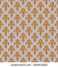 Royal Heraldic Lilies (Fleur-de-lis) — 
strict silver bronze velvet, seamless pattern, wallpaper background.