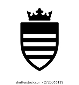 Escudo heráldico real con la corona y la Ilustración vectorial Horizontal de la silueta de las rayas para el emblema lujoso de la identidad de la marca