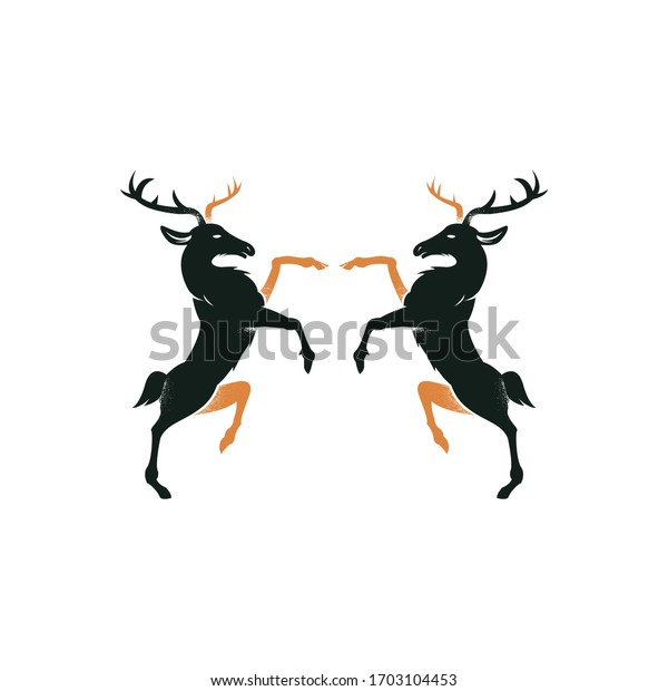 Royal heraldic Two noble deers standing. Vintage\
black design of heraldry animals vector emblem. Heraldic elements\
for your design, engraving, retro style. Deer animals logo design,\
heraldic crest.