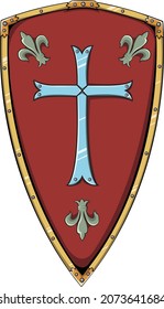Royal heraldic vector shield with blue cross and Fleur De Lys.