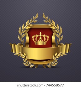 Royal heraldic victorian style emblem. Victorian heraldic emblem with crown and shield. Vector illustration