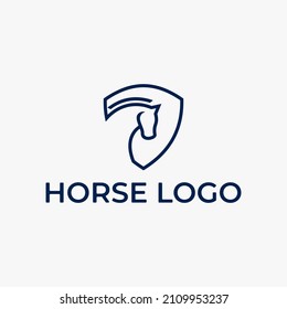 Plantilla vectorial de la línea del logotipo real del caballo, logotipo de Escudo del caballo