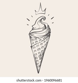 Royal Ice Cream Cone sundae sketch ,vector illustration