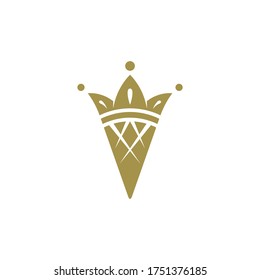 Royal ice cream logo, cone and crown shape, flat luxury gold color