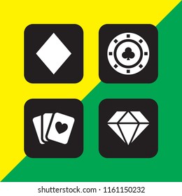 royal icon. 4 royal set with clover token, poker cards and diamond vector icons for web and mobile app