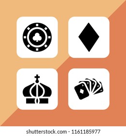 royal icon. 4 royal set with straight poker, crown, clover token and diamond vector icons for web and mobile app