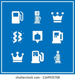 royal icon. 9 royal vector set. crown, gas station, church sign and ornaments icons for web and design about royal theme