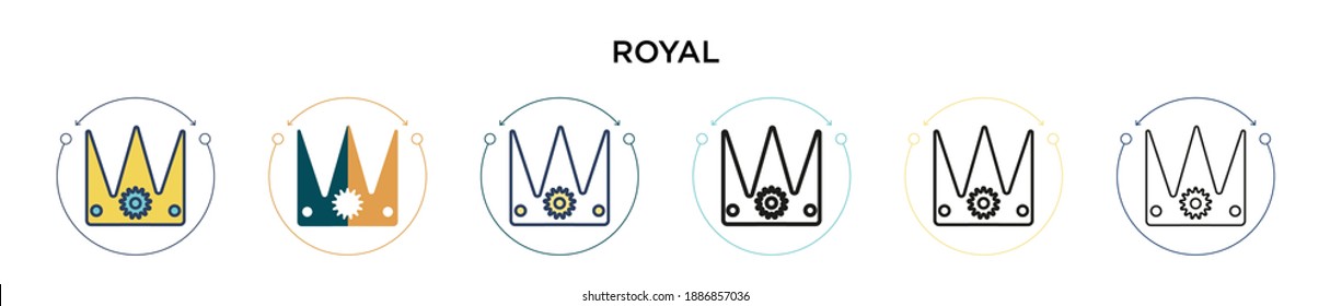 Royal Icon in vollem, dünnen Linie, Umriss und Strich Stil. Vektorgrafik von zwei farbigen und schwarzen königlichen Vektorgrafik-Designs kann für mobile, iPhone-, web-basierte
