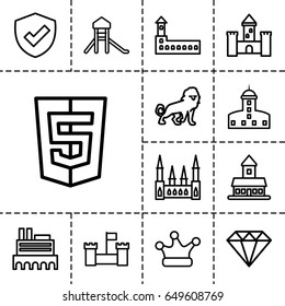 Royal icon. set of 13 outline royal icons such as lion, castle, diamond, crown