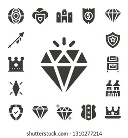 royal icon set. 17 filled royal icons.  Collection Of - Shield, Lance, Crown, Diamond, Postbox, Fortress, Castle, Gem