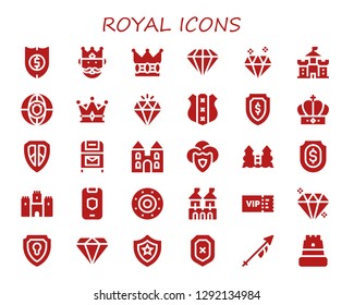  royal icon set. 30 filled royal icons. Simple modern icons about  - Shield, King, Crown, Diamond, Castle, Postbox, Fortress, Vip, Gem, Lance