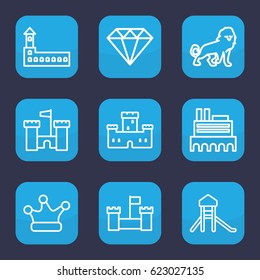 Royal icon. set of 9 outline royal icons such as lion, castle, Diamond