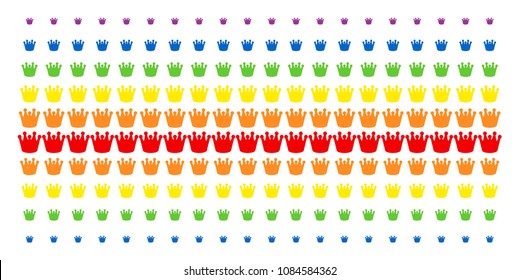 Royal icon spectrum halftone pattern. Vector shapes arranged into halftone array with vertical spectrum gradient. Constructed for backgrounds, covers, templates and abstract concepts.
