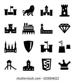 Royal icons set. set of 16 royal filled icons such as lion, castle, Diamond, crown, castle tower