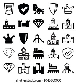 Royal icons. set of 25 editable filled and outline royal icons such as castle, diamond, shield, crown