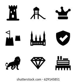 Royal icons set. set of 9 royal filled icons such as lion, castle, Diamond, crown, castle tower