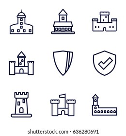 Royal icons set. set of 9 royal outline icons such as castle