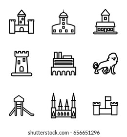 Royal icons set. set of 9 royal outline icons such as lion