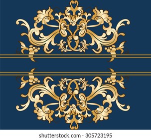Royal imperial classic ornament damask invitation in gold. Vector