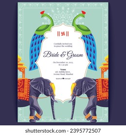 Royal indian wedding card design, invitation template