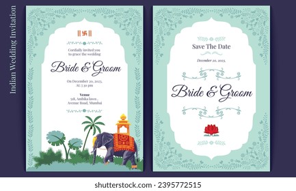 Royal indian wedding card design, invitation template