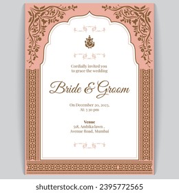 Royal indian wedding card design, invitation template
