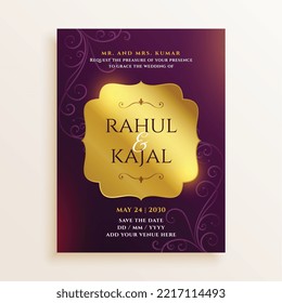 royal indian wedding invitation card design template vector