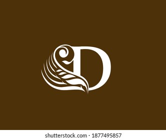 Icono del logotipo de la letra D real,Vector de diseño monocasco de ornamento floral clásico.