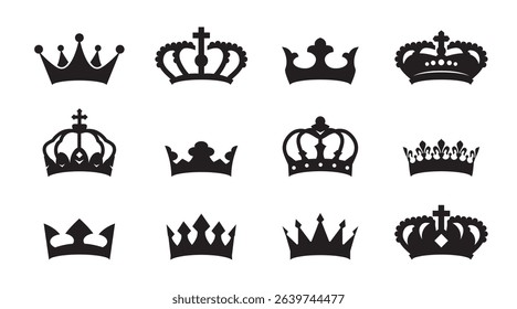 Royal insignia collection. Royal crowns. Set of icons and elements for logo design.