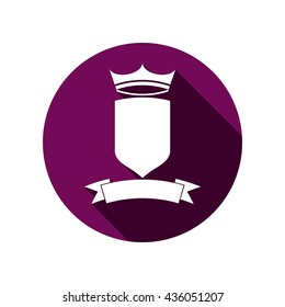 Royal insignia, security shield with a king crown isolated on white. Heraldry, imperial coat of arms.