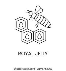 Royal jelly linear icon in vector, illustration of a bee near a honeycomb, a product of beekeeping.