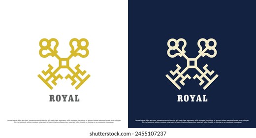 Ilustración del icono del logotipo de la llave real. Silueta de la puerta real clave cresta imperial reino capital monarca majestuoso. Simple vintage símbolo de diseño mínimo clásico abstracto vintage.