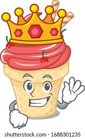 The Royal King of cherry ice cream cartoon character design with crown