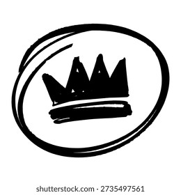 Etiqueta de graffiti Royal King Crown Circle. Estilo de logotipo de arte callejero dibujado a mano con textura de tinta gruesa.