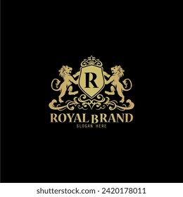 Diseño del logotipo de la corona del Rey Real, logotipo de la cresta, vector del logotipo del Rey León.
